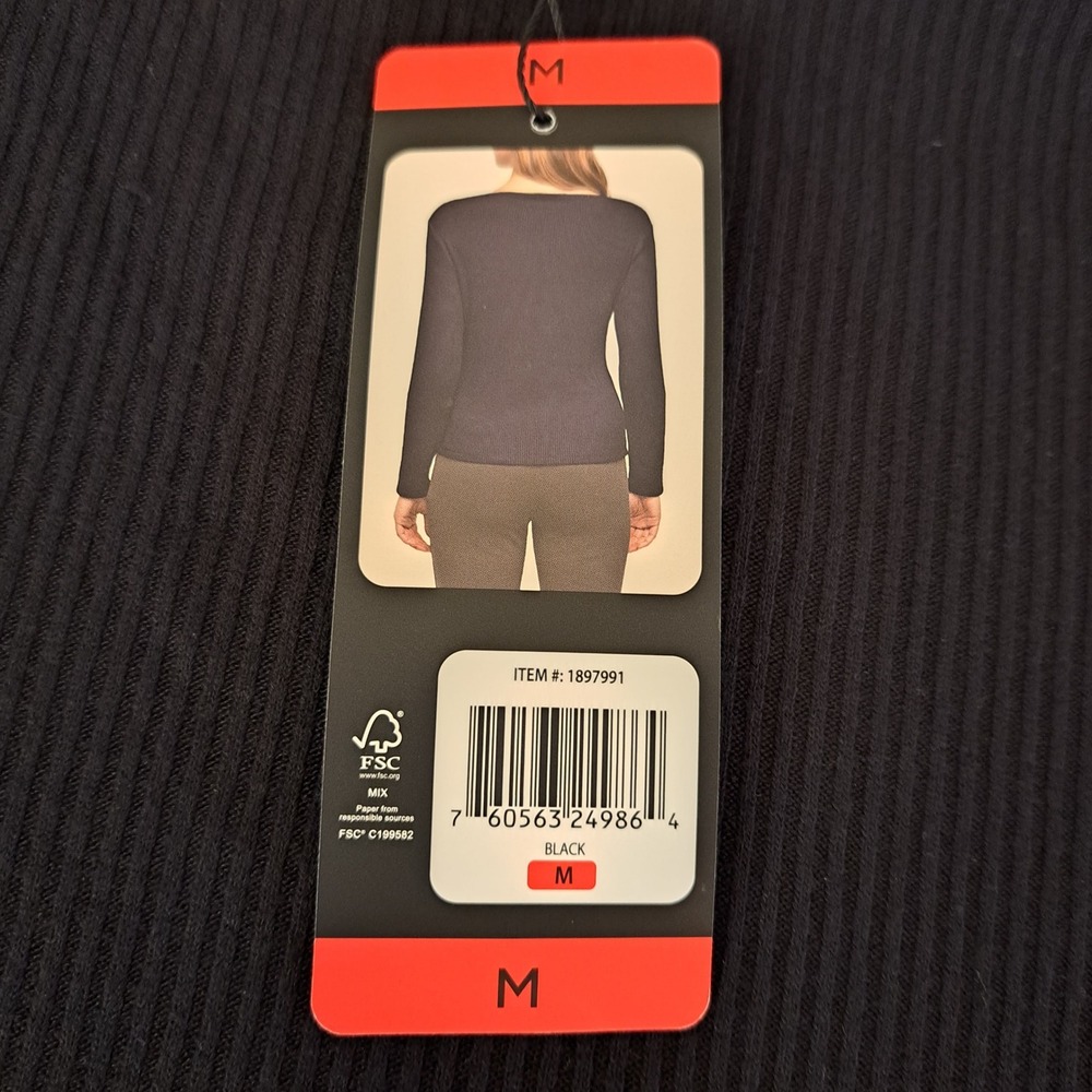 Banana Republic Ribbed Top Women M Black New Boat Neck Long Sleeve 885-239-B8